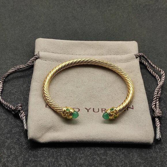 David Yurman 5mm Gold Water Chestnut Bracelet with Green Gemstones
